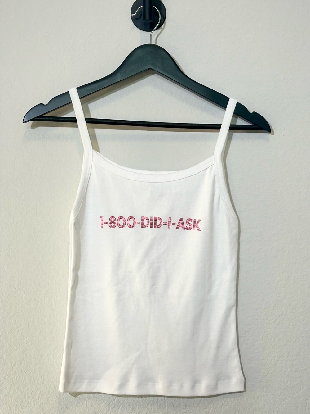 White tank with pink font